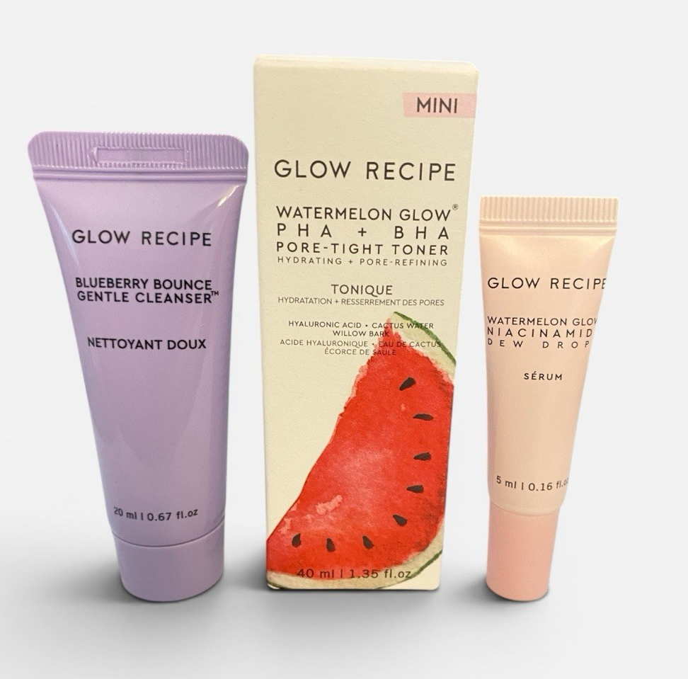 Glow Recipe 3- Piece MINI/TRAVEL-Sized Set Cleanser, Toner & Serum