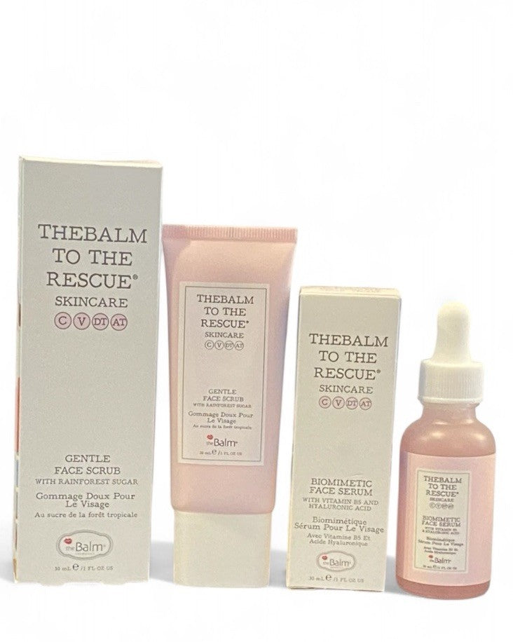 THE BALM 2- Piece To The Rescue Biomimetic Face Serum & Gentle Face Scrub NWB