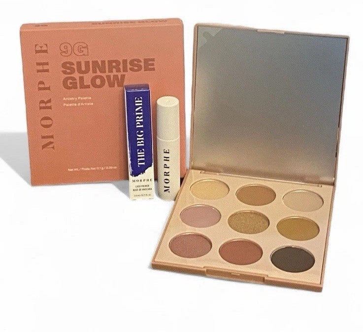 Morphe Sunrise Glow EyeShadow Artistry Palette Fullsize + Samplesize Lash Primer