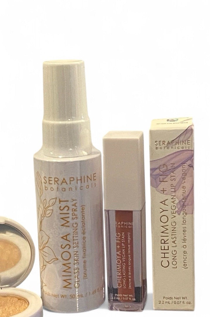 Seraphine Botanicals 3- Piece Sample-size Set, Highlighter, lip, & Set Spray