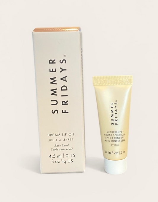 Summer Fridays Dream Lip Oil BARE SAND FULLSIZE NWB + SAMPLESIZE SUNSCREEN