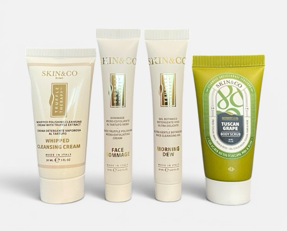 SKIN & CO ROMA 4-Piece TRAVEL-SIZED Set Cleansers, Exfoliant, Scrub NWOB
